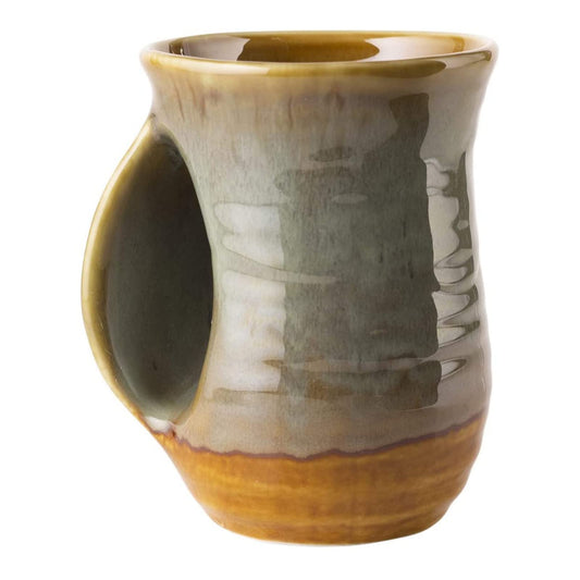 Hand Warmer Mug, Handmade Pottery Ceramic and Hand Painted - The Contoured Pocket will Hold Warmth