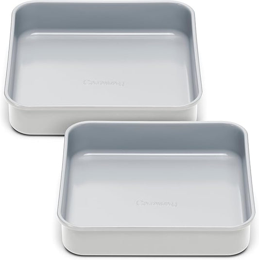 Caraway 9??Square Pan Duo - Non-Stick Ceramic Coating - Free From Forever Chemicals - Cake Pan Perfect for Brownies, Lemon Bars, & More - Gray