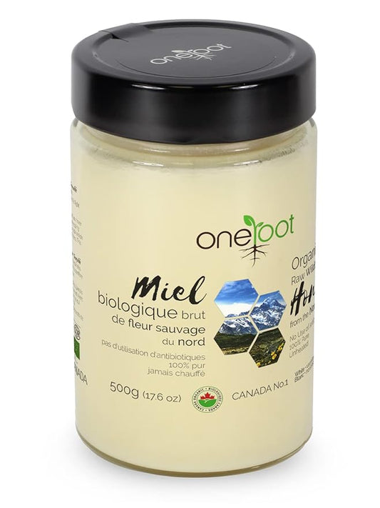 Oneroot 100% Organic Canadian Flower Honey - 17.6 Oz/1.1 Lbs, White Honey Wildflower Unfiltered, Unheated & Creamed, Nutrient Rich Raw Wildflower With Enzymes, Thick Natural Sweetener