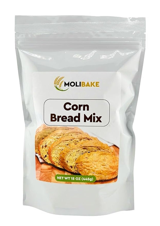 Molibake Corn Bread Mix - All-Natural Baking Mix for Bread Machine and Oven - 15 oz - Bread Mix with Corn Flakes and Grits, Sunflower Seeds - Easy-to-Use Bread Maker Mix for Homemade Baking