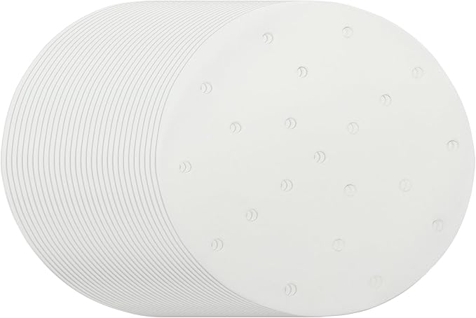 100 Pack 7 Inch Bamboo Steamer Liner - Round Air Fryer Parchment Paper with Holes - White Non Stick Steamer Paper for Air Fryer Basket, Oven, Microwave, Bamboos Steamer