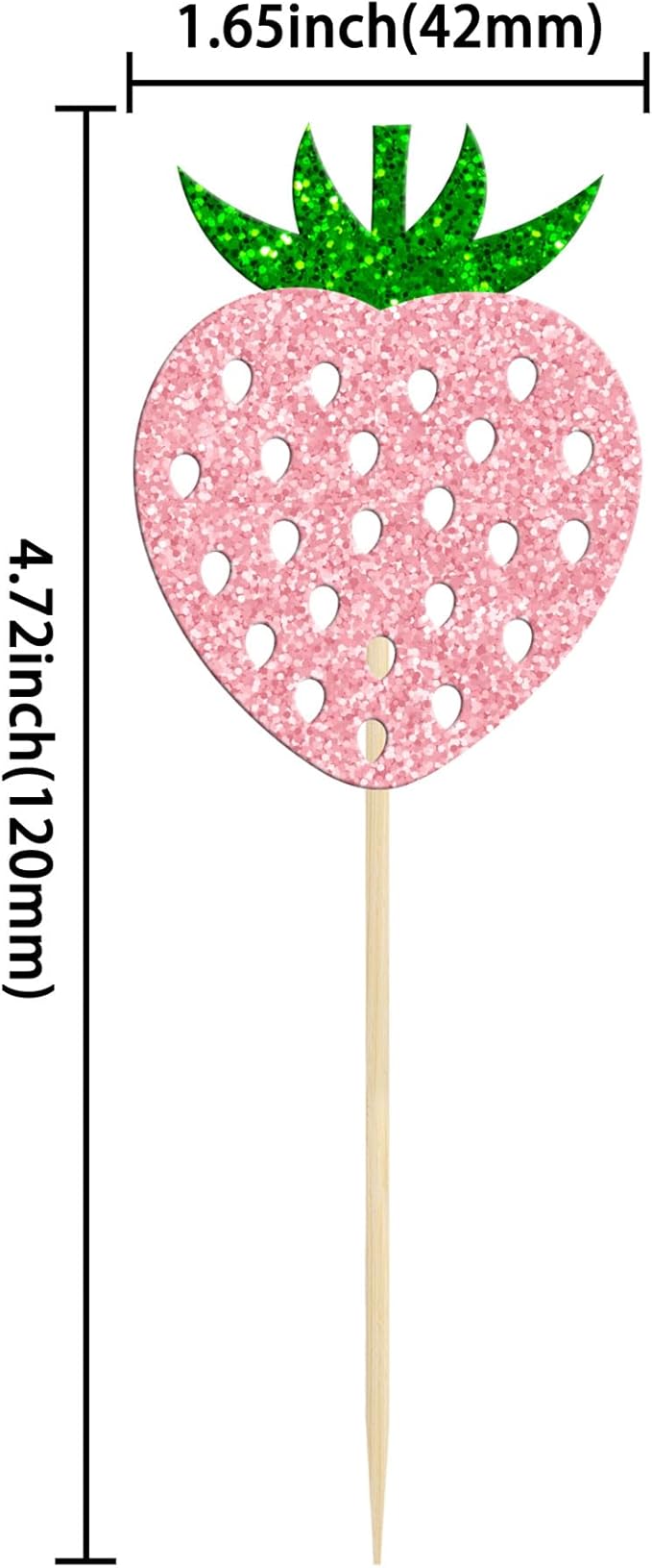 24 Pack Strawberry Cupcake Toppers Glitter Birthday Strawberry Cupcake Picks for Fruit Baby Shower Kids Birthday Summer Berry Cupcake Decorations Party Supplies Pink