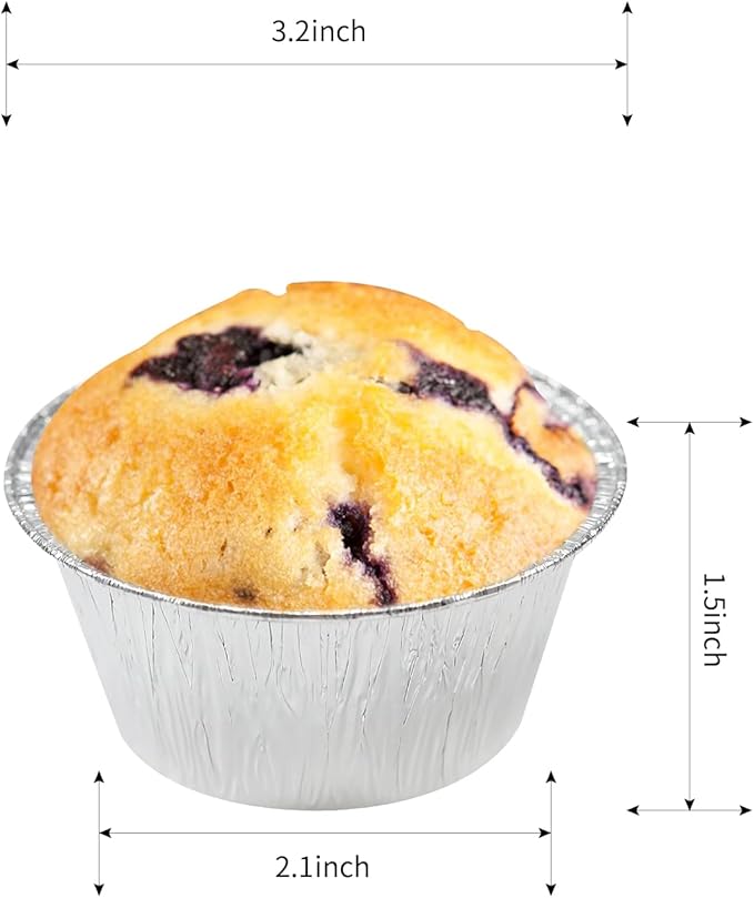 Aluminum Foil Baking Cups, Disposable Ramekin 4 Oz Silver Foil Cupcake liners, 150 Pcs Aluminum Baking Cups Egg Tart Liners for Baking, Cupcake, Pudding, Muffin, Creme Brulee