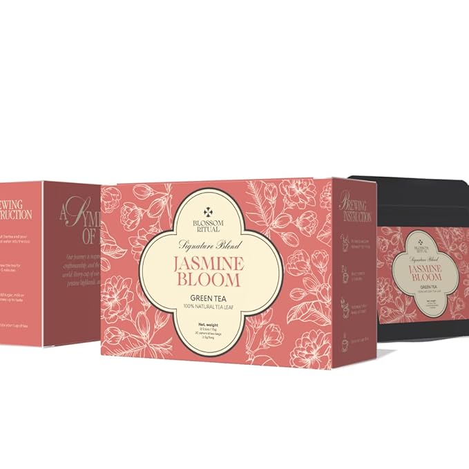 BLOSSOM RITUAL Jasmine Bloom – Floral Green Tea Loose Leaf – 20 Natural Based Pyramid Bags – Serve Upto 60 cups – Jasmine Petal Infusion – Stress Relief & Rich Antioxidants | 2.65oz