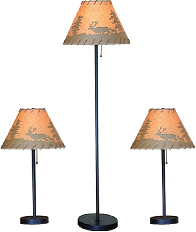 Catalina Lighting 19908-000 Rustic Cabin Lodge 3-Piece Table & Floor Lamp Set, LED Bulb NOT Included, 58", Forest Print,Set of 3