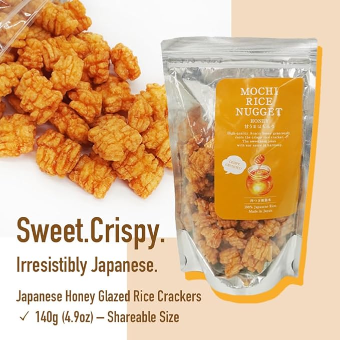 Mochi Rice Nuggets ??Japanese Honey Glazed Crackers, Sweet & Crispy Snack, 140g (4.9oz) NON-GMO Additive-free japanese snacks Crispy rice snacks, Japanese food