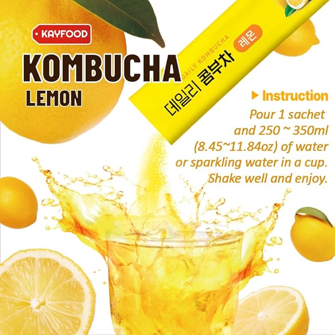KAYFOOD-Kombucha-Lemon-Garden-Daily Zero Sugar, Diet, Gut Healthy Sparkling Beverage, Fermented Korean Drinks for Iced Tea Hot Tea, Workout T (10ST)