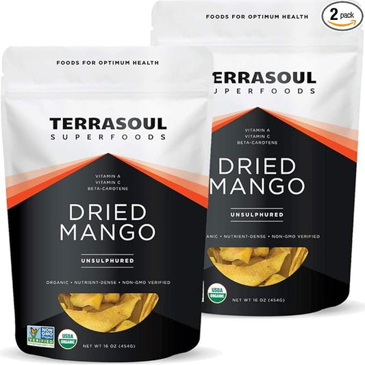 Terrasoul Superfoods Organic Dried Mango Slices, 2 Lbs (2 Pack) - Naturally Sweet & Tart | No-Added Sugar | Healthy Prebiotic