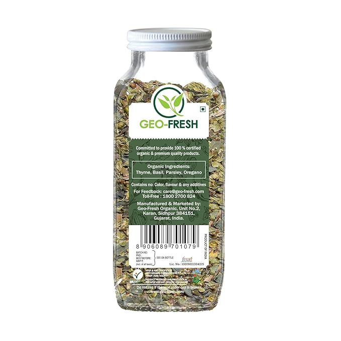 Geo-Fresh Organic Italian Seasoning, 2.47 oz (70g), Non-GMO, Kosher, 100% Organic Herbs, Basil, Oregano, Parsley, Thyme, USDA Certified