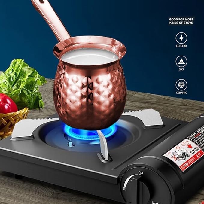 Stainless Steel Turkish Coffee Pot for Melted Butter, Milk Steaming, Milk Frothing, Latte Art, Butter Warmer with Handle & Lid, Milk Warmer for Stove Top, Rose Gold, 200 Ml / 7 Oz