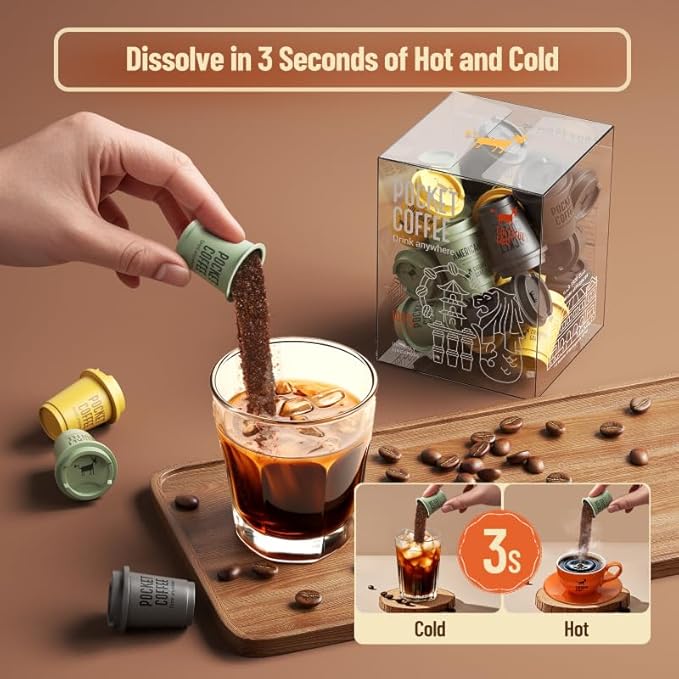 CheerfulGoat Instant Cold Brew Coffee – Speciality Pocket Coffee 100% Arabica, Freeze Dried for Ultimate Freshness, No Sugar, No Additives, Low Acid, Healthy for Iced & Hot, 30 Servings (MIX)