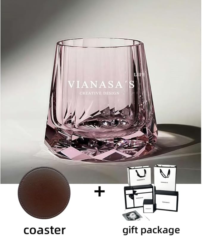 Edo style Hand Cut Crystal Whisky Glass 250ml Whiskey Glasses -Cocktail-Vodka-Beer Drinkingware Glasses In Gift Carto (baby pink)