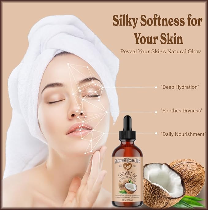Coconut Oil Fractionated, 16oz, Organic, Cold-Pressed, Carrier Oil, Fast-Absorbing, Deep Skin Care, Hair Health, Natural Born Oils.