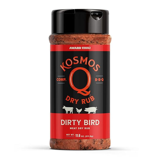 Kosmos Q Dirty Bird BBQ Dry Rub, Sweet and Spicy Seasoning with Brown Sugar, Red Pepper, Garlic & Paprika For Chicken Wings, Ribs, Pulled Pork, Dry Rub For Smoking & Grilling, 11 Oz Shaker Bottle
