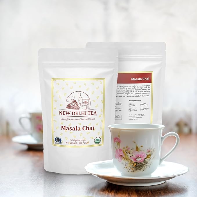 New Delhi Tea’s Premium Masala Chai Tea Bags | Organic Black Tea | Masala Chai Tea With Ginger, Cardamom, and Cinnamon | USDA Organic | 30 Teabags (2.2 Oz)