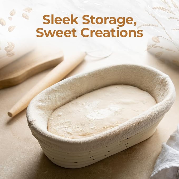 Banneton Bread Proofing Basket 10" Oval | Sourdough Proofing Basket with Linen Liner | Oval Banneton Bread Basket for Sourdough Baking Supplies | Non-Stick Bread Proofing Bowl for Perfect Loaves