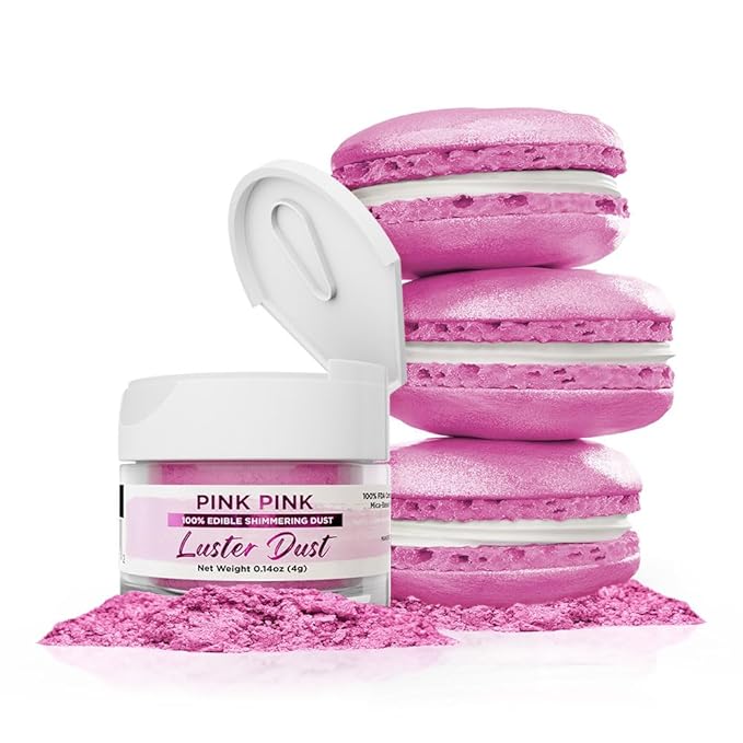 Luster Dust - Pink Pink (4g 1x Jar) | Edible Vegan Dust & Paint for Cake Decorating, Ice Cream, Desserts, Cocktails and Beverages by Bakell
