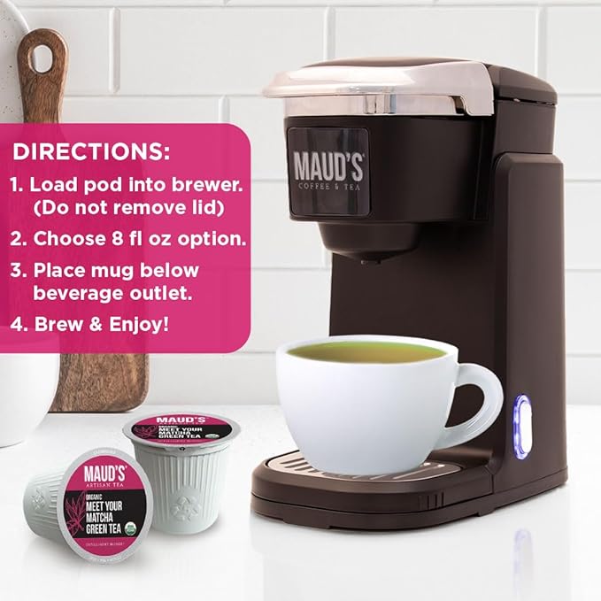 Maud's Organic Matcha Green Tea Pods, 24 ct, Recyclable Single Serve Tea Pods ??100% Gourmet Blended Tea Leaves, Compatible with Keurig K Cups Maker