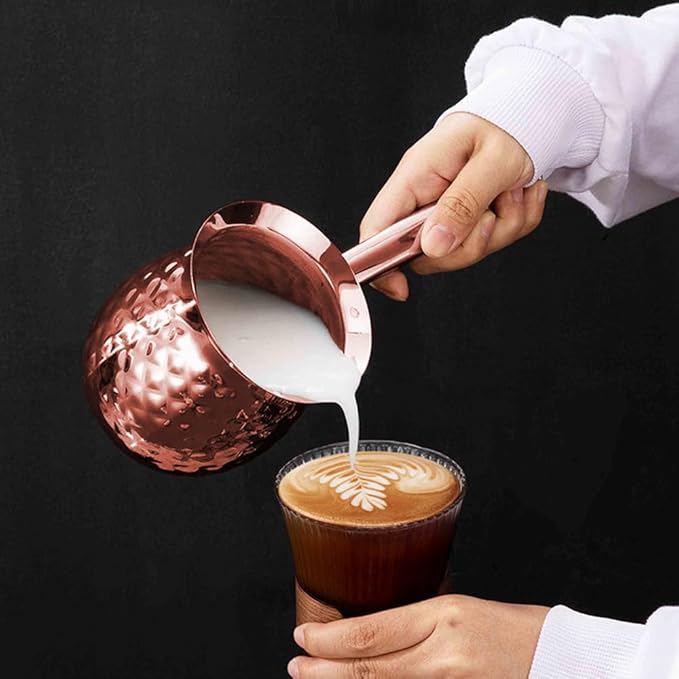 Stainless Steel Turkish Coffee Pot for Melted Butter, Milk Steaming, Milk Frothing, Latte Art, Butter Warmer with Handle & Lid, Milk Warmer for Stove Top, Rose Gold, 200 Ml / 7 Oz