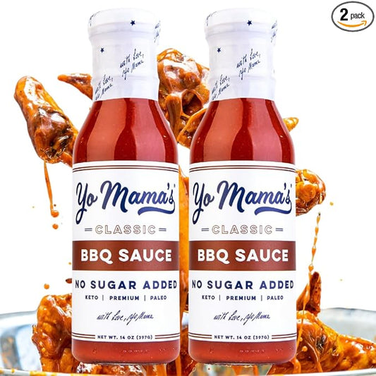 Yo Mama's Foods Keto Barbecue BBQ Sauce ??(Pack of 2) - Vegan, No Sugar Added, Low Carb, Low Sodium, Gluten Free, Paleo, and Made with Whole Non-GMO Tomatoes!