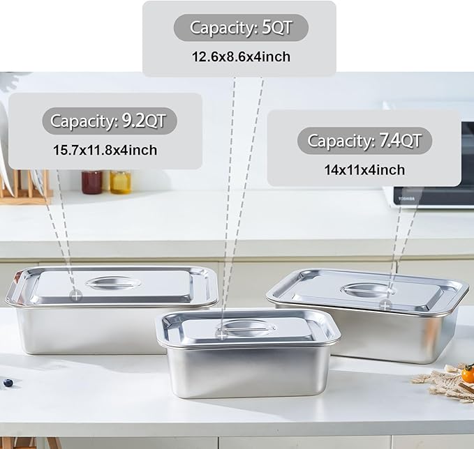 4-Piece 4 Inch Extra Deep Lasagna Baking Pan with Lid, 11x14.2Inch 7.4QT Large Stainless Steel Nonstick Lasagna Baking Roasting Pans Casserole Dishes for Oven with Lids(M, 2 Pack)