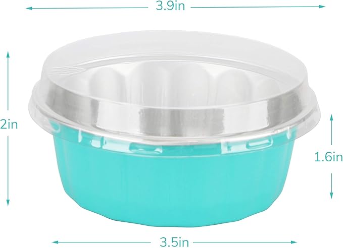 Beasea Aluminum Foil Baking Cups with Lids, 8oz 100 Pack Disposable, Blue, Perfect for Wedding, Birthday, and Other Occasions
