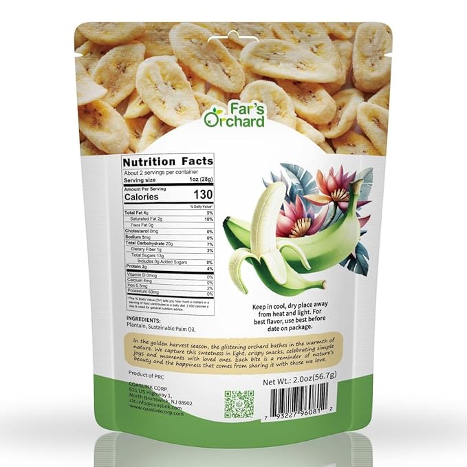 Far???츾rchard Plantain?츮hips ??4?츿ack (2?칚z Resealable Bags) ??Crunchy Banana Style Snack, Vegan, Non GMO, Gluten?츴ree, No Additives