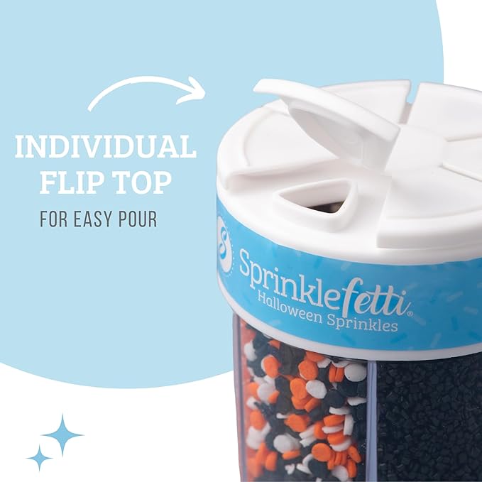 Sweets Indeed Halloween 6-Cell Sprinkle Jar ??6 Variety Sprinkle Compartments | Edible Cake Decorations for Cupcakes, Cookies, Cakes & Desserts | 6.45 oz