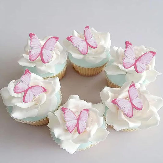 48Pcs Edible Wafer Paper Pink Butterflies Cupcake Topper Cake topper Cake Decorations