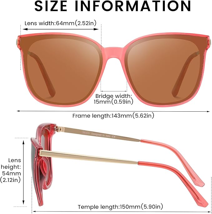 DUCO Oversized Polarized Sunglasses Womens Trendy Mirrored Shades Retro Round Vintage Light Weight UV400 Sun Glasses W016