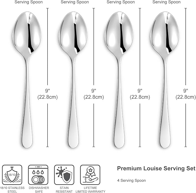 KEAWELL Premium Louise Spoons Set, Set of 4, 18/10 Stainless Steel, Exceptional mirror finish, Dishwasher Safe (9??Serving Spoon)