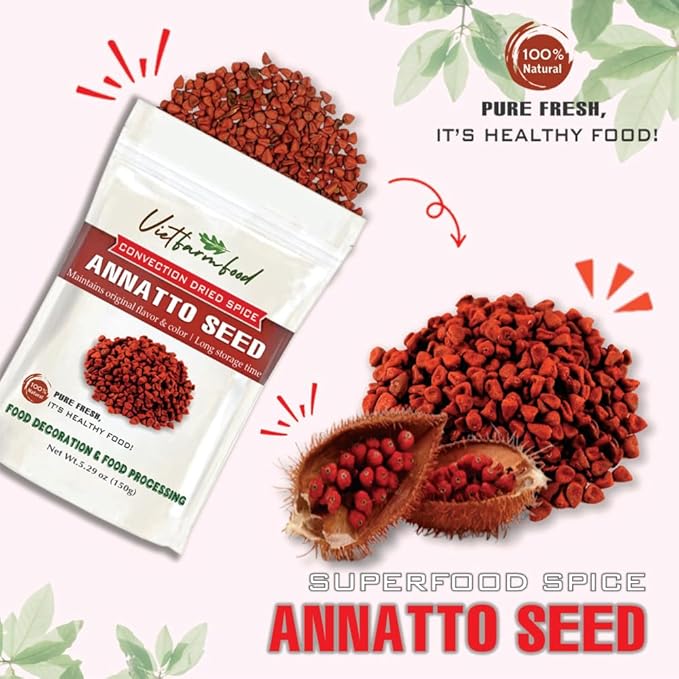 ANNATTO SEED 5.29 Oz (150g) VIETFARMFOOD: Natural pure, convection dried seasoning made from real vegetables - perfect for adding flavor to any meal, from cooking, baking, salads, soups, sauces