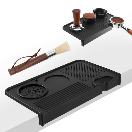 Espresso Tamping Mat and Coffee Brush Set, Food Grade Silicone Coffee Tamper Mat, Portafilter Mat