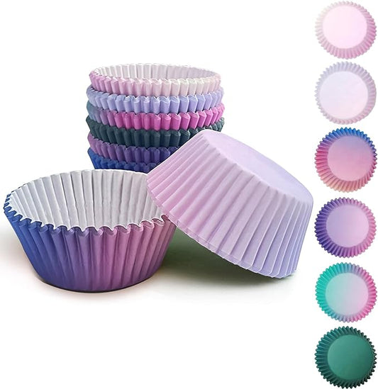 qiqee 300PCS Mini Gradient Cupcake Liners Cupcake Cups 6 Designs Pink Blue Cupcake Papers Baking Cups Cupcake Wrappers (Small Size)
