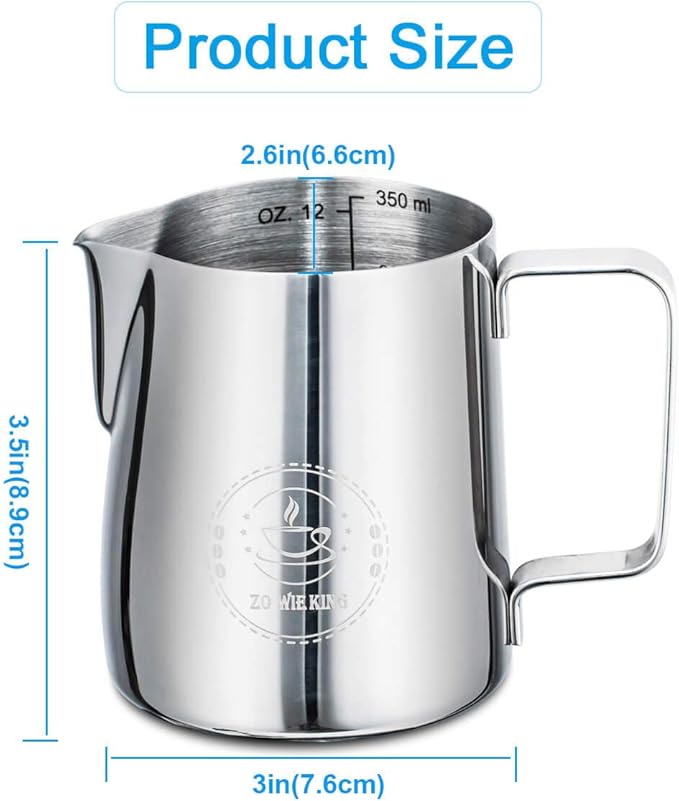 Milk Frothing Pitcher 12oz, Espresso Steaming Pitchers 350ml, Frother cup, Coffee Cappuccino Latte Art,304 Stainless Steel Jug with Decorating Art Pen
