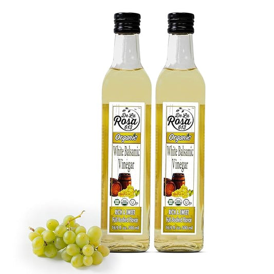 De La Rosa Organic White Balsamic Vinegar, Aged in Spanish Wood Barrels, Kosher for Passover, Vegan & Gluten-Free, Great for Salad Dressing, Marinades, Organic Balsamic Vinegar 16.9 Oz (Pack of 2)