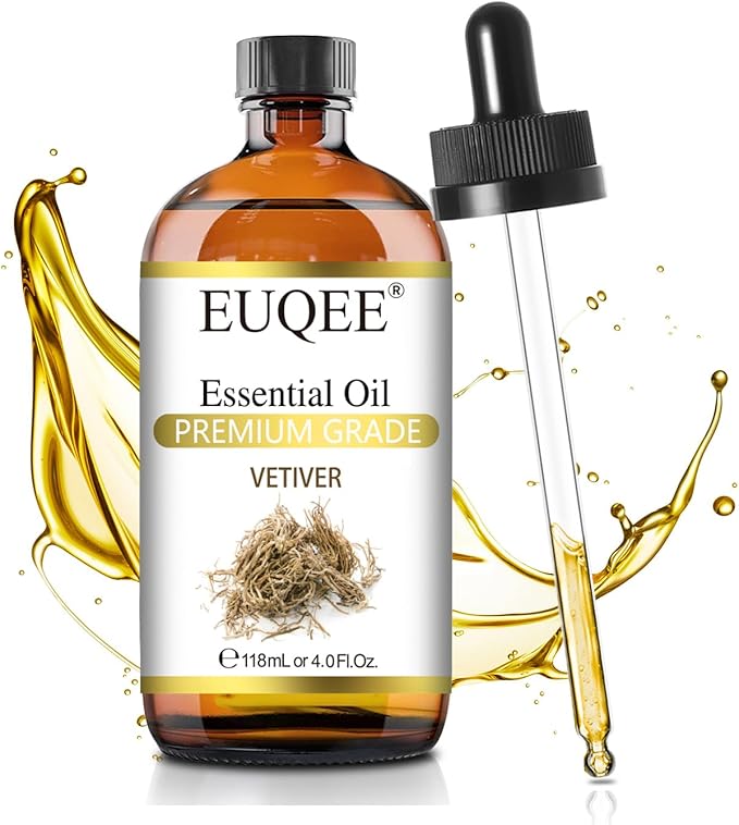 Vetiver Essential Oil 4oz/118ML Large Bottle Vetiver Oil Premium Essential Oil for Candle Making, Humidifier, Diffusers - with Glass Dropper