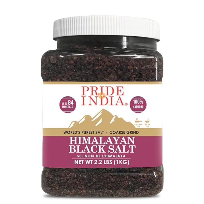Pride Of India - Himalayan Black Rock Salt - Coarse Grind, 2.2 Pound (1 KG) - Kala Namak - Contains 84+ Minerals - Perfect for Cooking, Tofu Scrambles, Grinder Use, Kitchen, Restaurant & Bath Salt