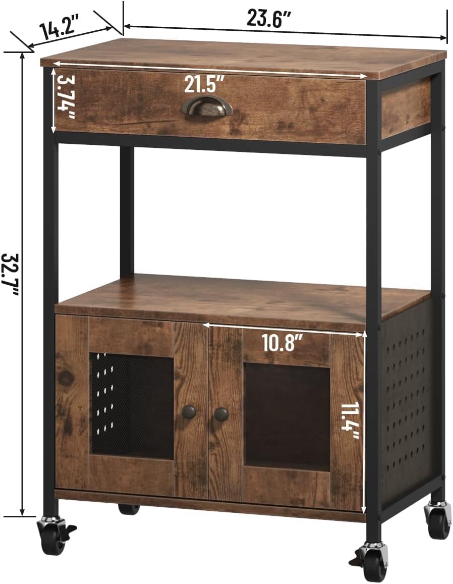 Catrimown Coffee Bar Cart Cabinet,3 Tier Coffee Station Table on Wheels,Coffee Cart with Storage