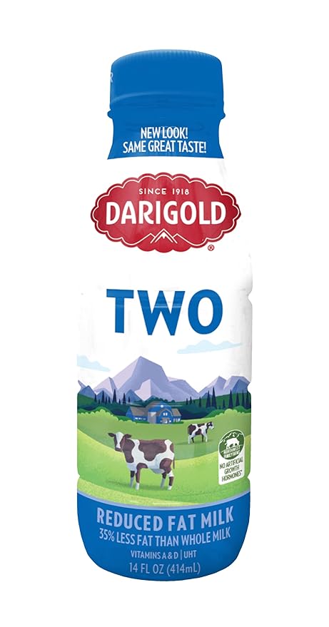 Darigold Milk 2 Percent, Reduced Fat Shelf Stable Milk with 12 Essential Nutrients, 15g Protein, rsBT Free - 14oz, 12 Pack (Two Percent)
