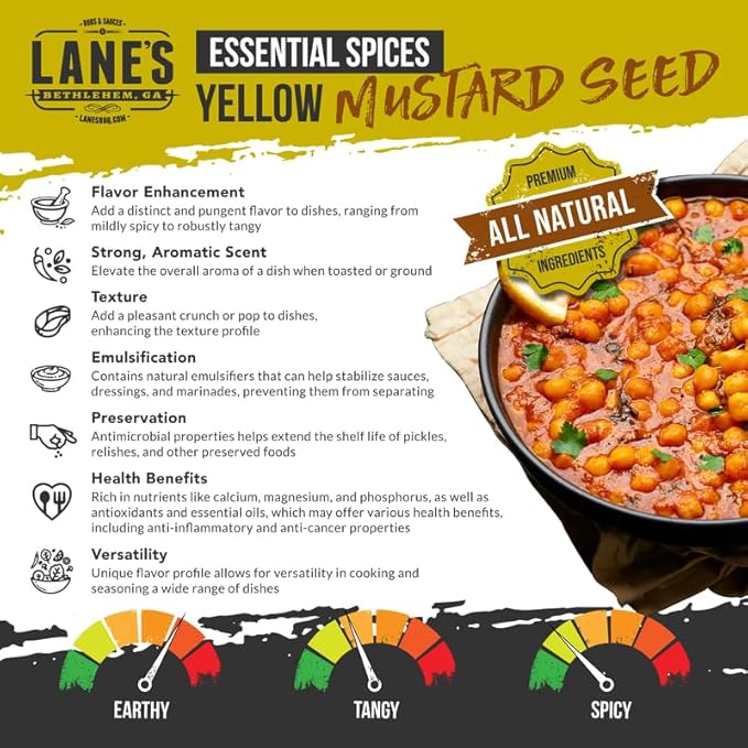 Lane's Yellow Mustard Seed Spice, All-Natural Yellow Mustard Seeds Whole, Perfect for Cooking and Homemade Seasonings Made in USA, 12 Oz (340g)