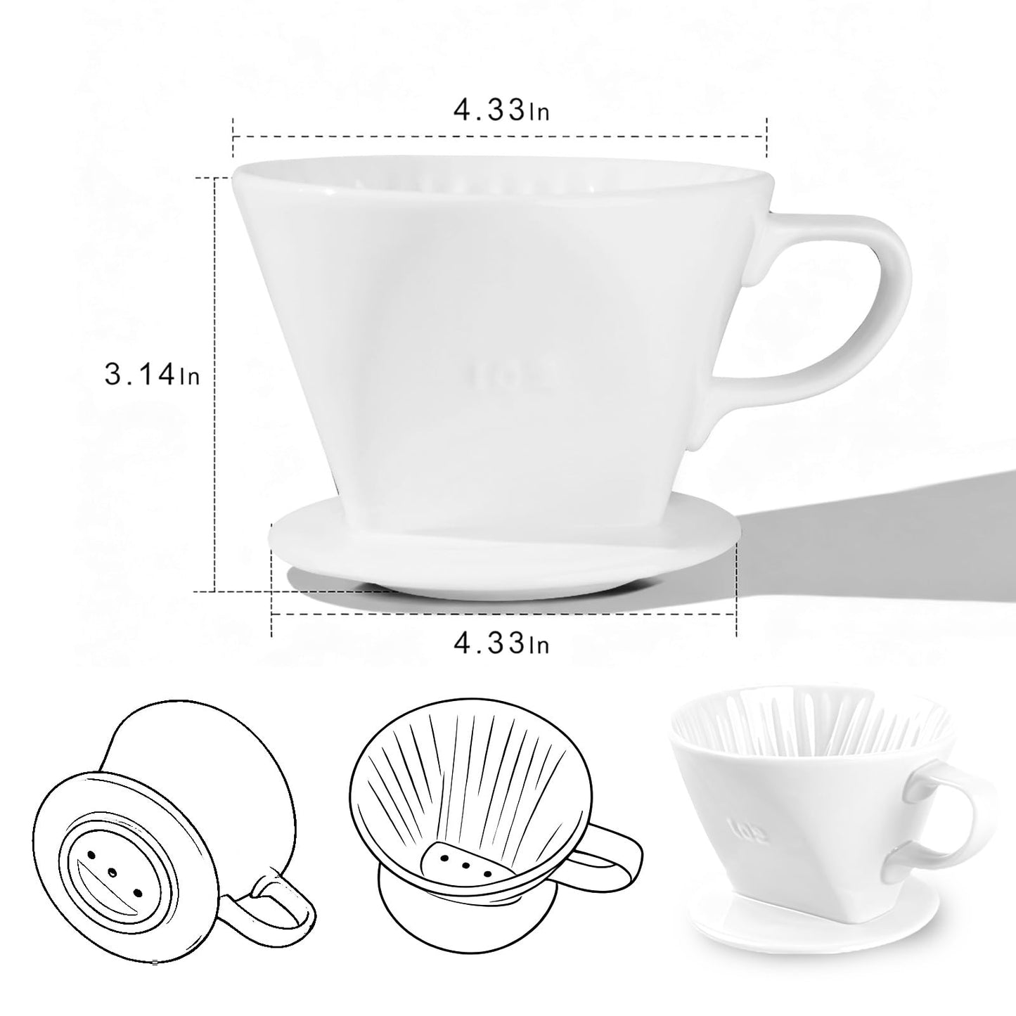 NBYHZLS Ceramic Pour Over Coffee Dripper, V-Shaped Coffee Filter Cone