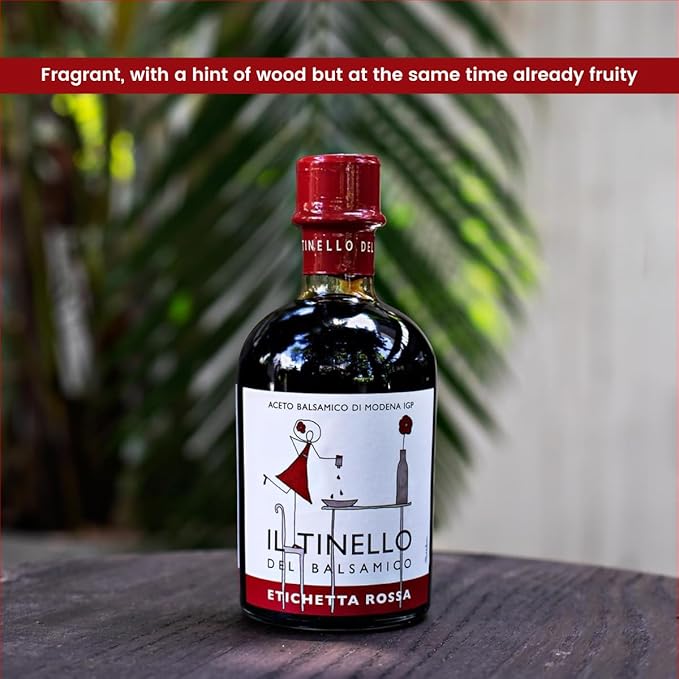 IL TINELLO Balsamic Vinegar of Modena IGP, Red Label, 100ml (8.5 fl oz) ??Aceto Balsamico di Modena pairs with Cheese, Risotto, Fruit & Cooked Vegetables, 65 Brix, 6% acidity, Product of Italy