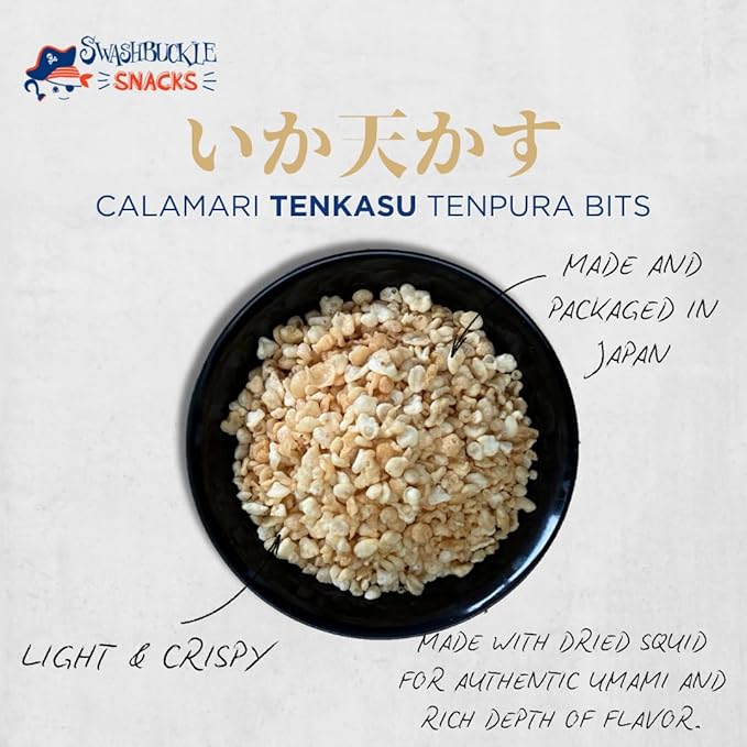 Calamari Tenkasu Tempura Bits 10.58 Ounce x 12 Pack, Authentic Japanse Snack by Swashbuckle Snacks, Made in Japan