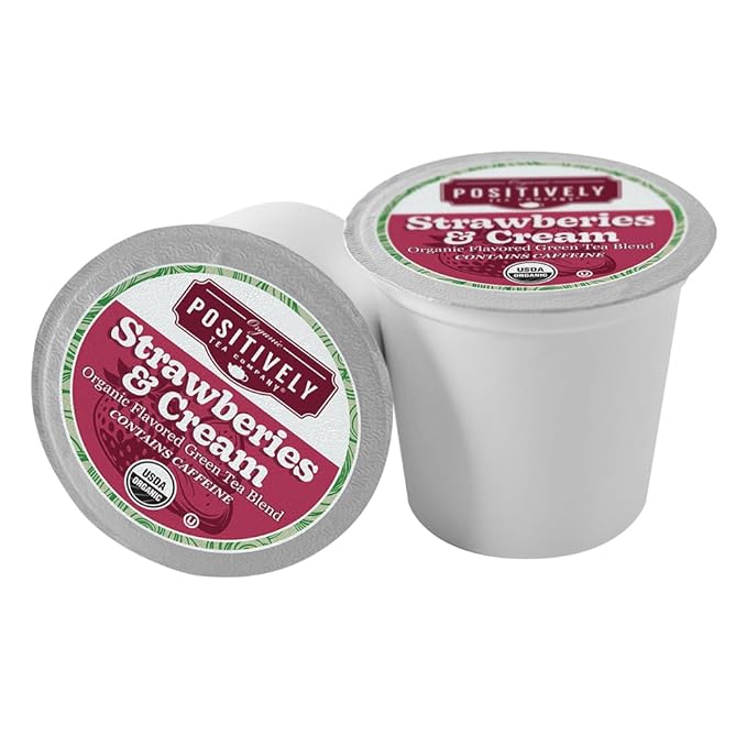 Organic Positively Tea Company, Strawberries and Cream Green Tea, K-Cup Compatible, 24 Pods