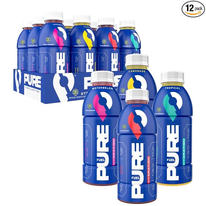 Pure Fuel Healthy Hydration Drinks - Limitless Lemonade, Berry Blitz, Tropical Torrent and Watermelon Blast - Sports Drinks - Plant Based - Variety Pack - 12pk x 16.9 fl oz