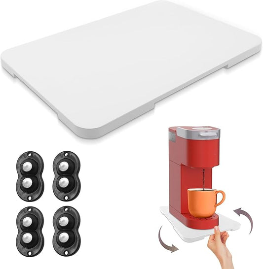 360째 Rolling Tray Bamboo Appliance Slider, Appliance Sliders for Kitchen Appliances Sliding Tray for Coffee Maker Appliances Mat Easily from Under The Cabinet White(13.9"횞9.4")