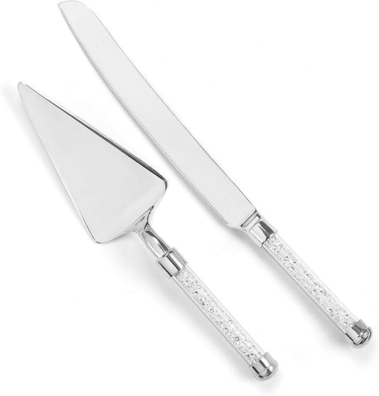 Wedding Accessories Cake Knife and Server Set, Glittering Beads