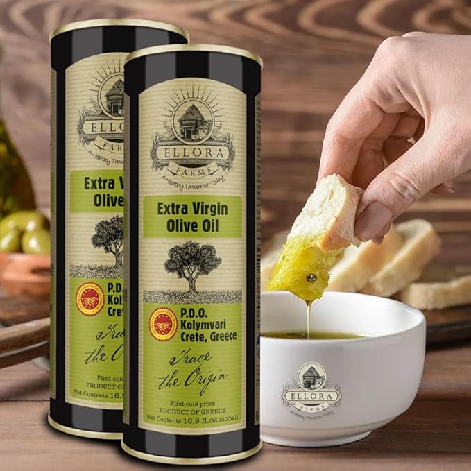 Ellora Farms, Single Estate Extra Virgin Olive Oil, PDO Crete, Greece, Traceable Olive oil, Kosher, 17 oz. Tin, Pack of 2