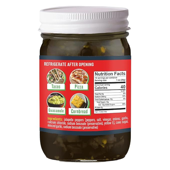 Ragin' Cajun Candied Jalape챰o Slices - 14 fl oz Jar, All Natural - Sweet Spicy Louisiana Condiment for Nachos, Burgers & Sandwiches